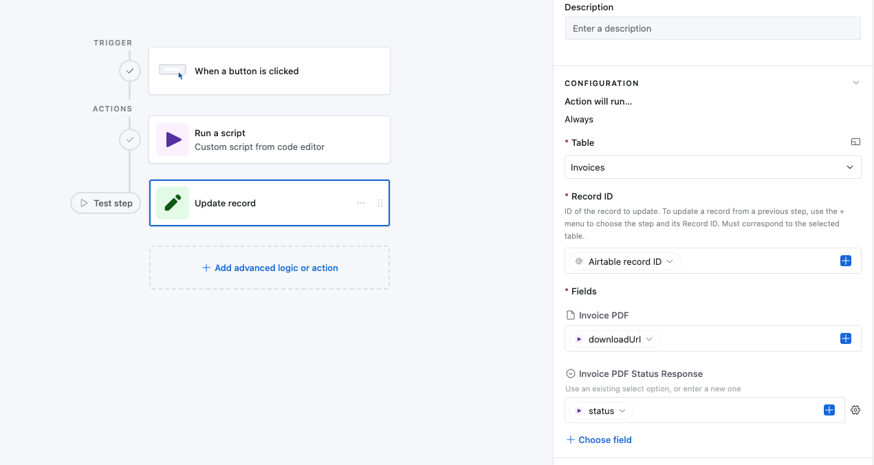Airtable update record configuration